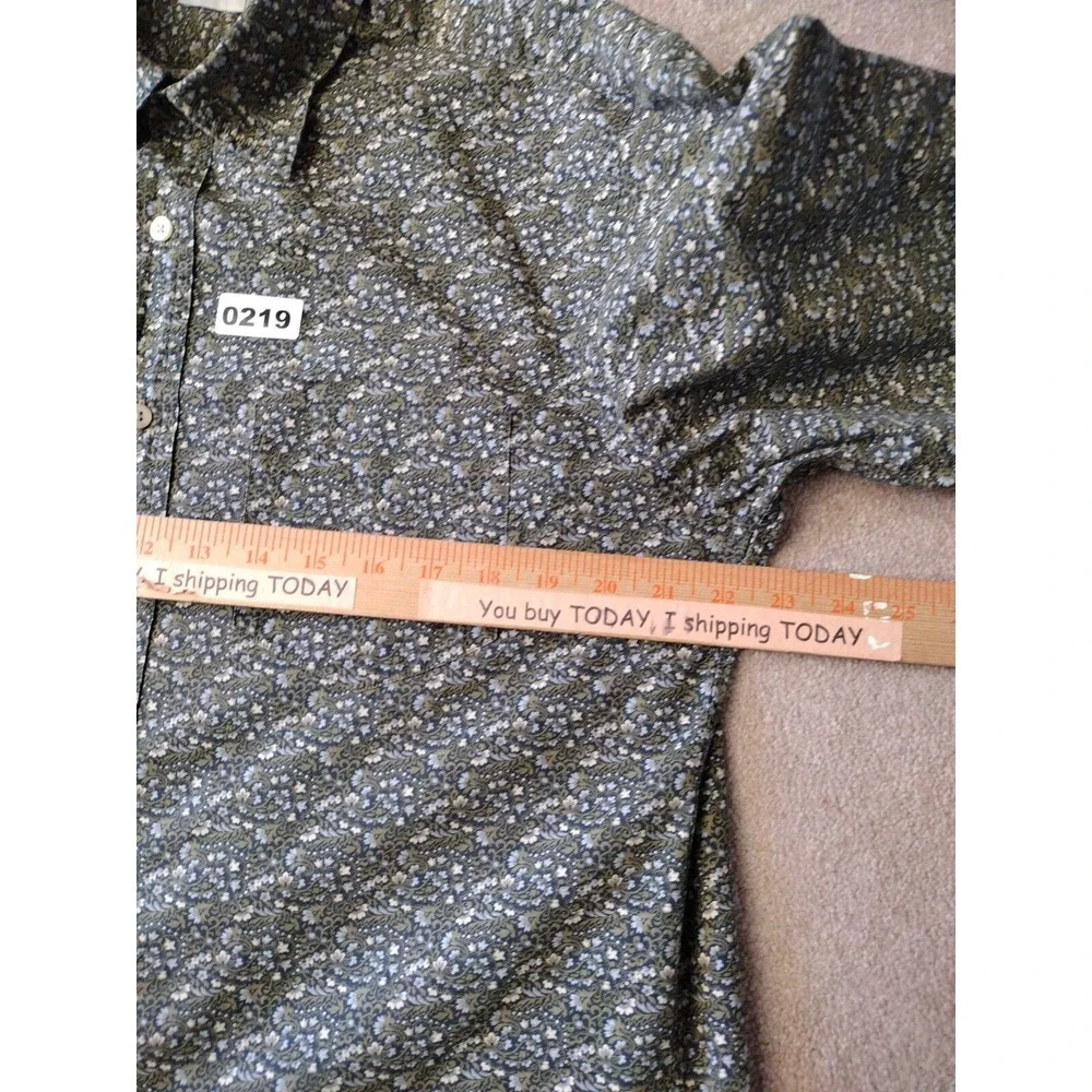 J. Crew Button Up Shirt Men‎ M Green White Floral Parsley Classic Fit Casual